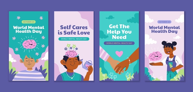 Free vector instagram stories collection for world mental health day awareness