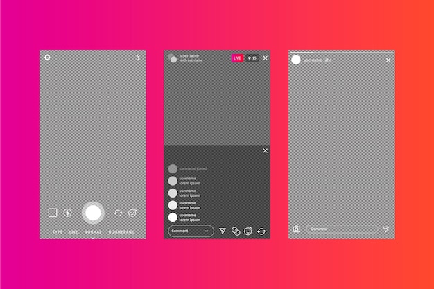 Шаблон интерфейса instagram-истории и градиентный фон