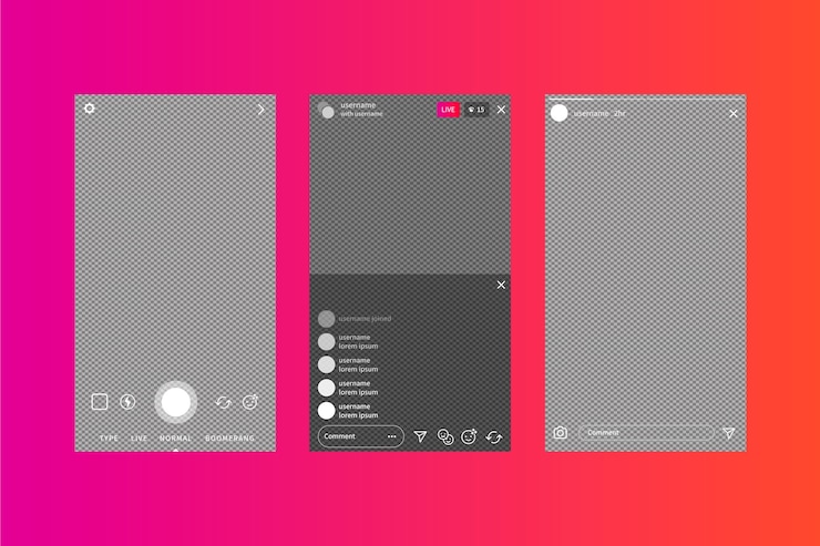 Free Vector instagram stories interface template and gradient background