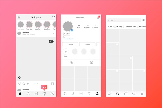 Modello di interfaccia storie instagram