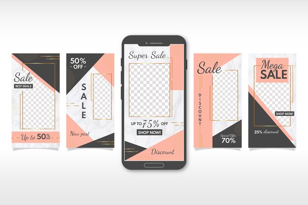 Instagram stories sales collection in marble style