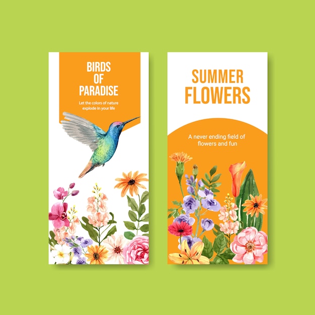 免费矢量instagram故事模板有春花和蜂鸟的插图