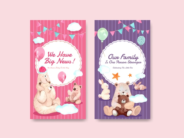 Instagram template with baby shower design concept for social media  watercolor vector illustration.