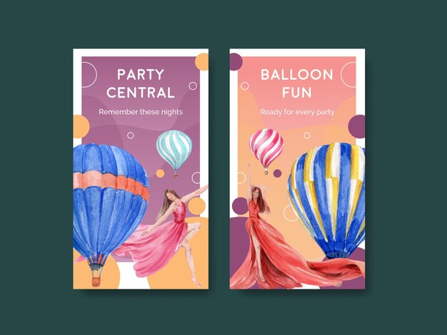 Free vector instagram template with balloon fiesta concept design for online marketing and social media watercolor illustration
