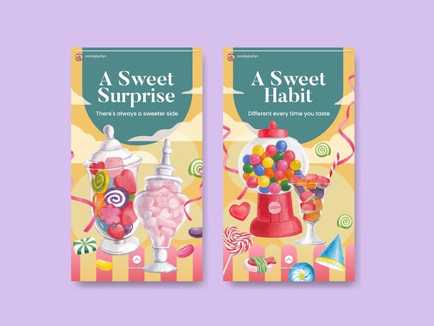 Modello di instagram con concetto di festa in gelatina di caramellestile acquerelloxdxa