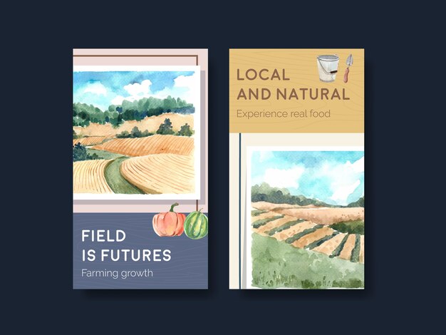 Instagram template with farm organic concept design    watercolor    illustration.