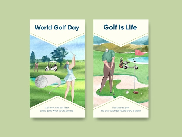 Free vector instagram template with golf lover in watercolor style