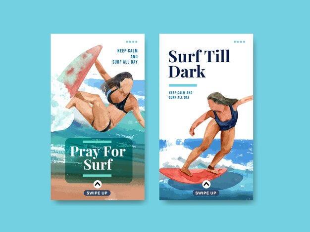 Free vector instagram template with surfboards at beach