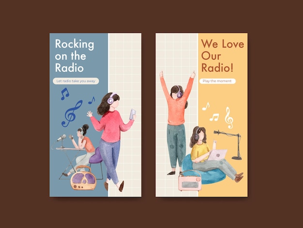 Instagram Template With World Radio Day Concept Design For Social Media And Digital Marketing Watercolor Illustration
