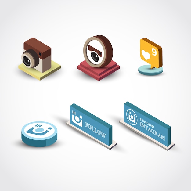 Free vector instagram three dimensional icons