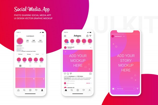 Premium Vector Instagram Ui Mockup Photo Sharing App Social Media Interface