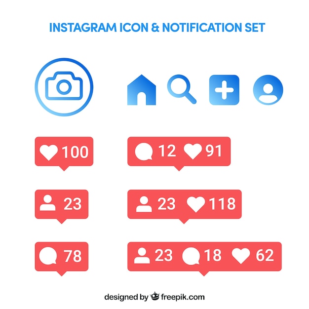 Instagrams icons and notifications set in flat style