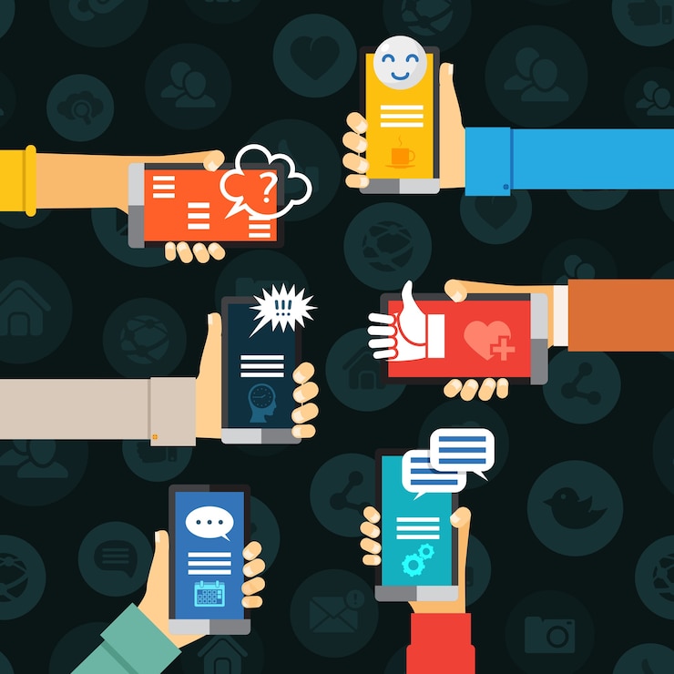 Free Vector instant messenger chat communication, hand with mobile phones vector concept