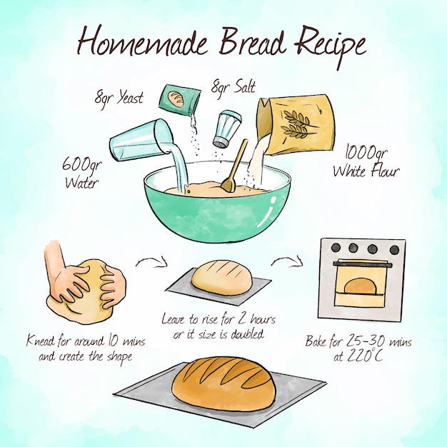 Free vector instructions for delicious bread recipe