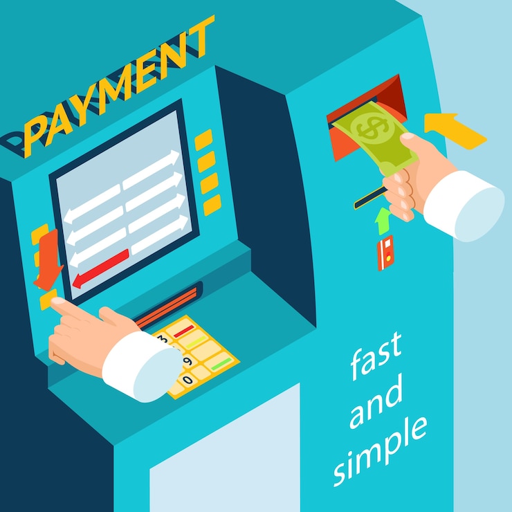 Free Vector instructions replenishment of funds through bank terminal. atm terminal payment cash.
