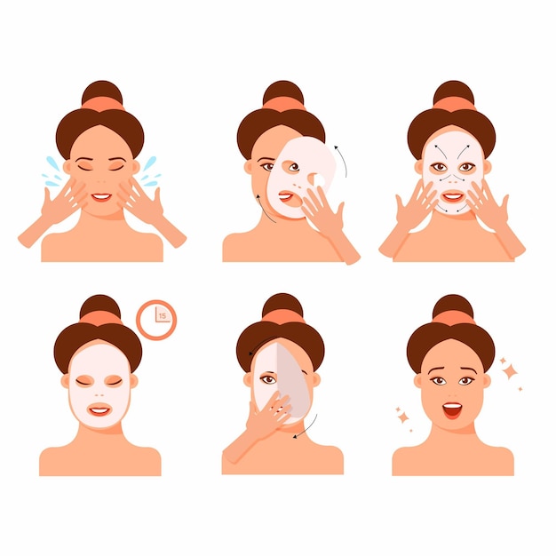 Free vector instructions for using correctly a sheet mask