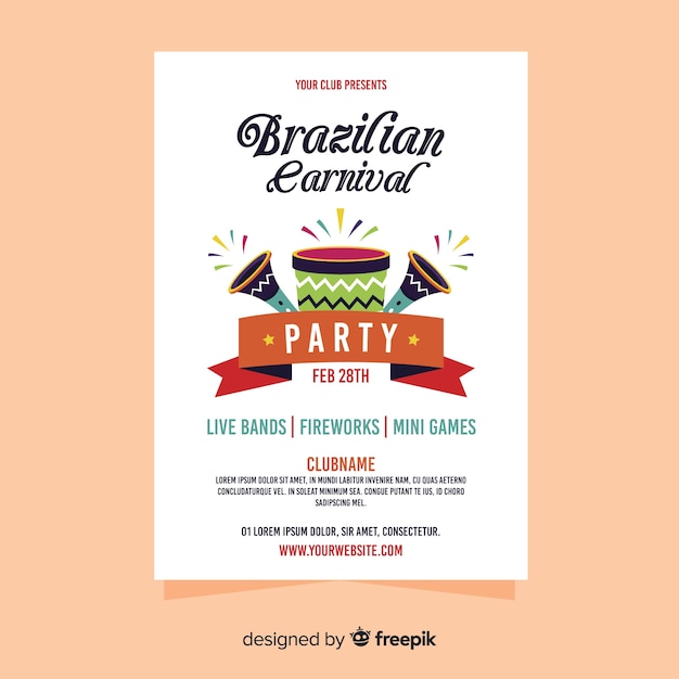 Vettore gratuito poster di carnevale brasiliano di strumenti