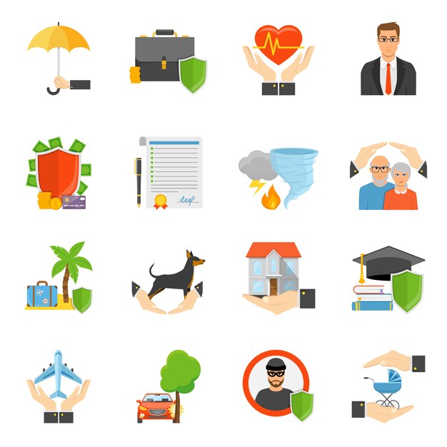 Набор плоских иконок символы страховых компаний