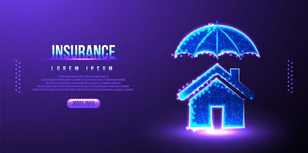 Insurance, house, umbrella low poly wireframe mesh design
