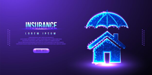 보험, 집, 우산 낮은 폴리 와이어 프레임 메쉬 디자인