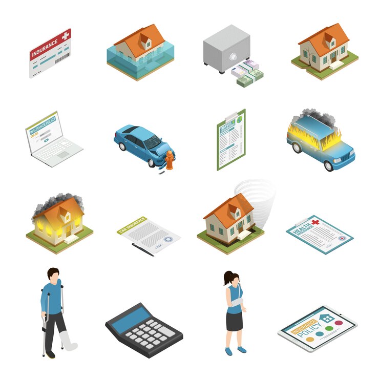 Free Vector insurance policy isometric elements set 