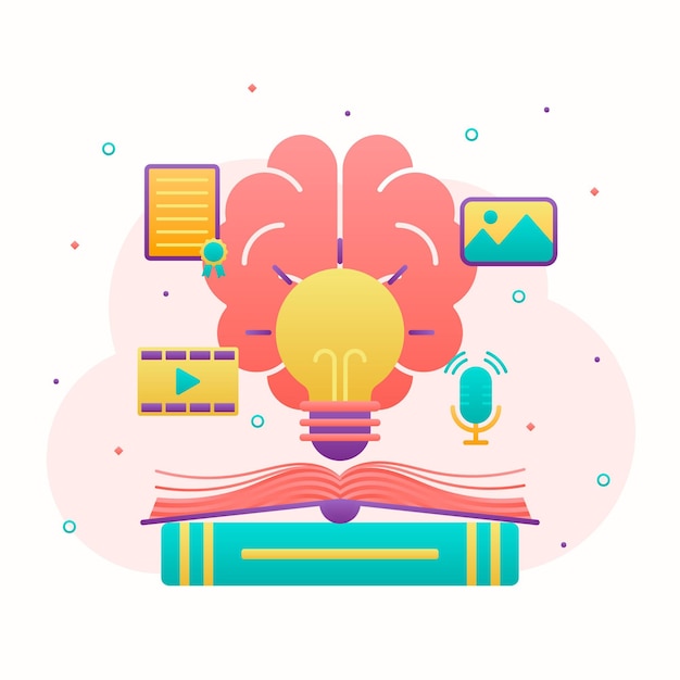 Free vector intellectual property concept with brain and lightbulb