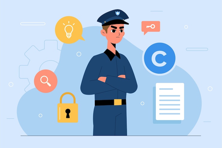 Бесплатный Вектор концепция интеллектуальной собственности с полицейским