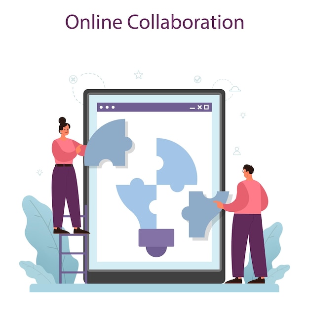 Vettore gratuito interazione del servizio o della piattaforma online dei dipartimenti lavoro di squadra aziendale idea di collaborazione e cooperazione tra i dipartimenti collaborazione online illustrazione vettoriale piatta