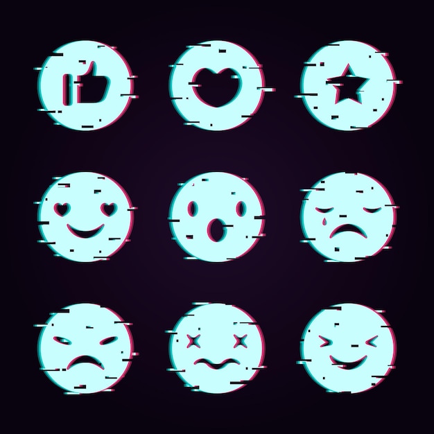 Free vector interesting glitch emojis collection