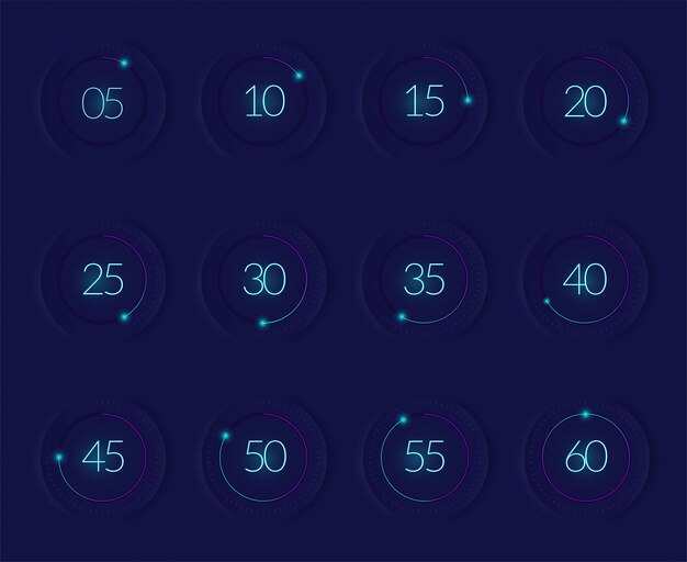 Interface countdown set with modern technology symbols realistic isolated