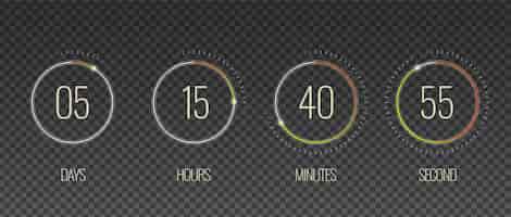 Free vector interface countdown transparent set with hour and minute symbols realistic isolated