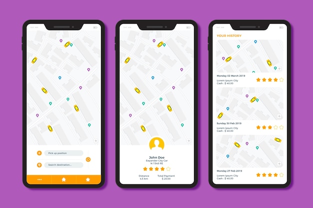 Vettore gratuito app di taxi design dell'interfaccia