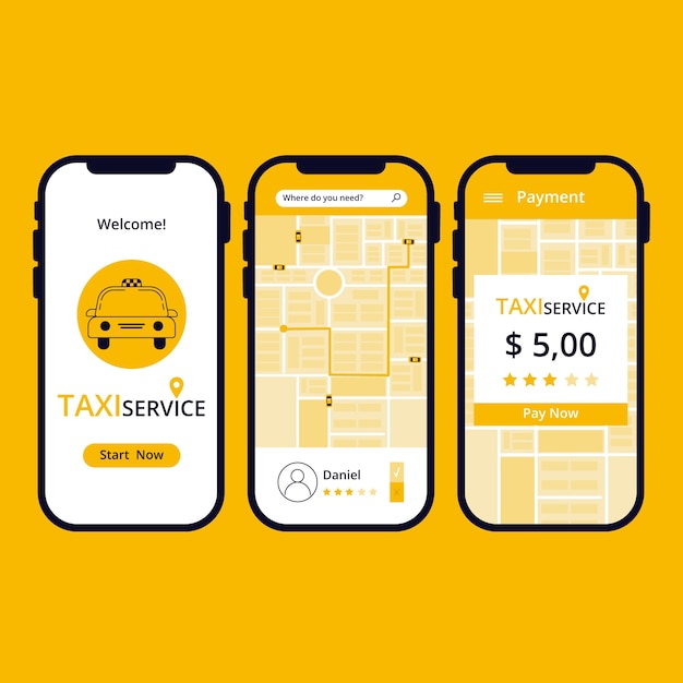 Vettore gratuito interfaccia dell'app taxi