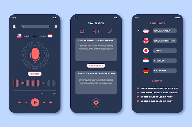 Free Vector interface for voice translator application