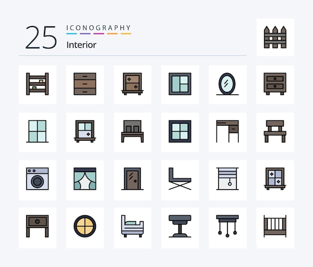 Interior 25 line filled icon pack including interior window interior interior frame