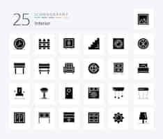 Free vector interior 25 solid glyph icon pack including interior stage cupboard level floor