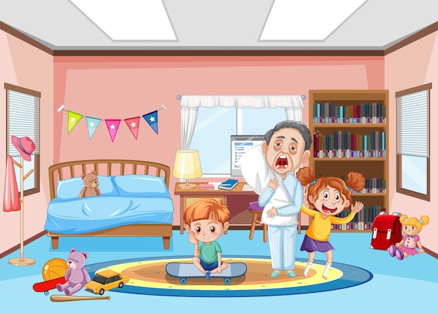 Interior of bedroom with children cartoon character