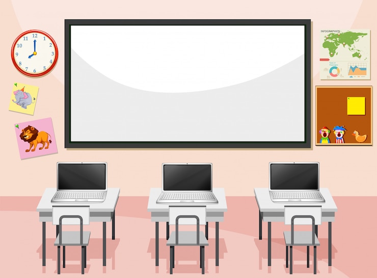 Free Vector interior of computer lab with copyspace
