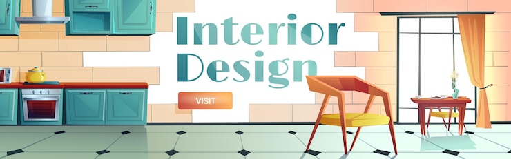 Free Vector interior design cartoon web banner.