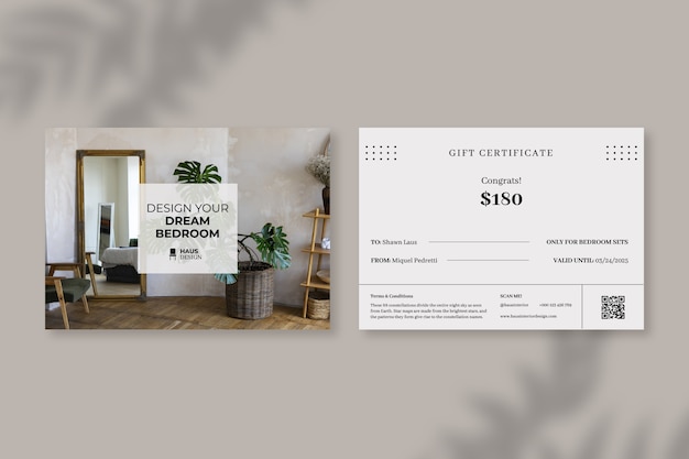 Interior design gift certificate template