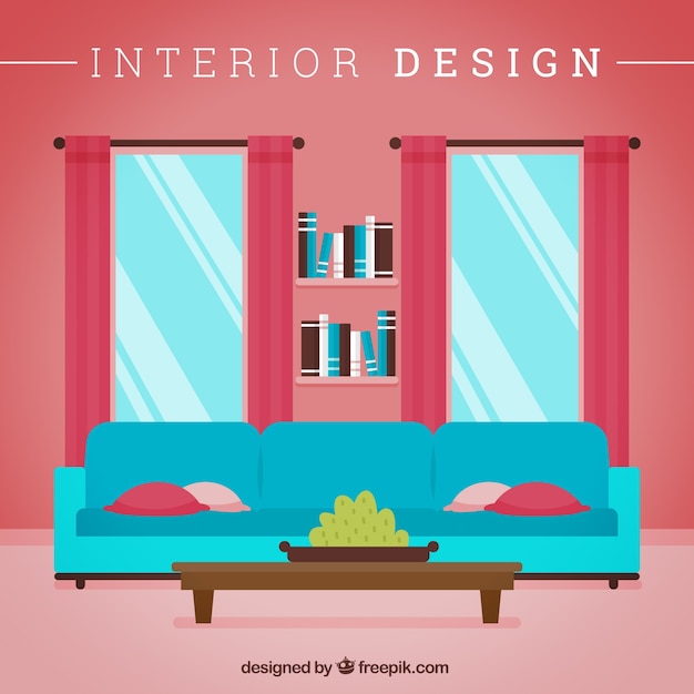 Vettore gratuito interior design di soggiorno