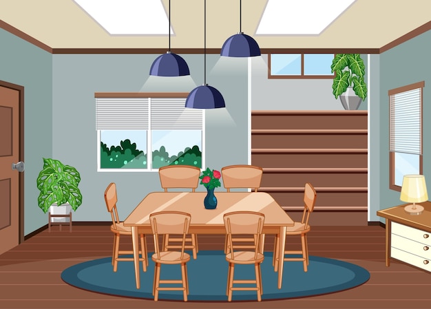 Free vector interior of dining room with decorations