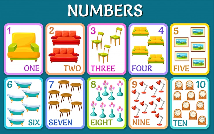 Free Vector interior elements. children cards numbers.