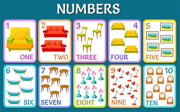 Interior elements. Children cards numbers.