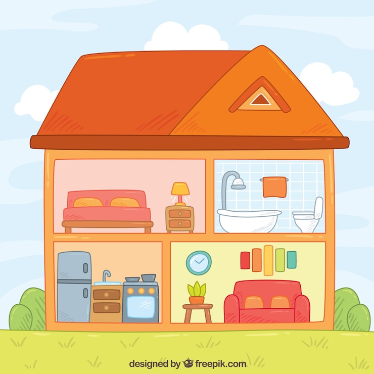 मुफ़्त वेक्टर interior of hand drawn house with rooms 