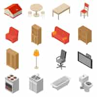 Free vector interior isometric icons set