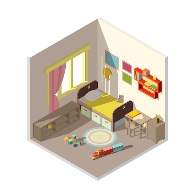 Бесплатное векторное изображение Интерьер спальни для детей с окном