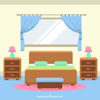 Free vector interior room with windows and curtains