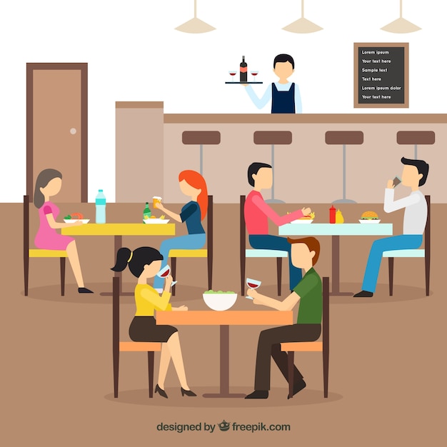 Free vector interior scene of a restaurant in flat design