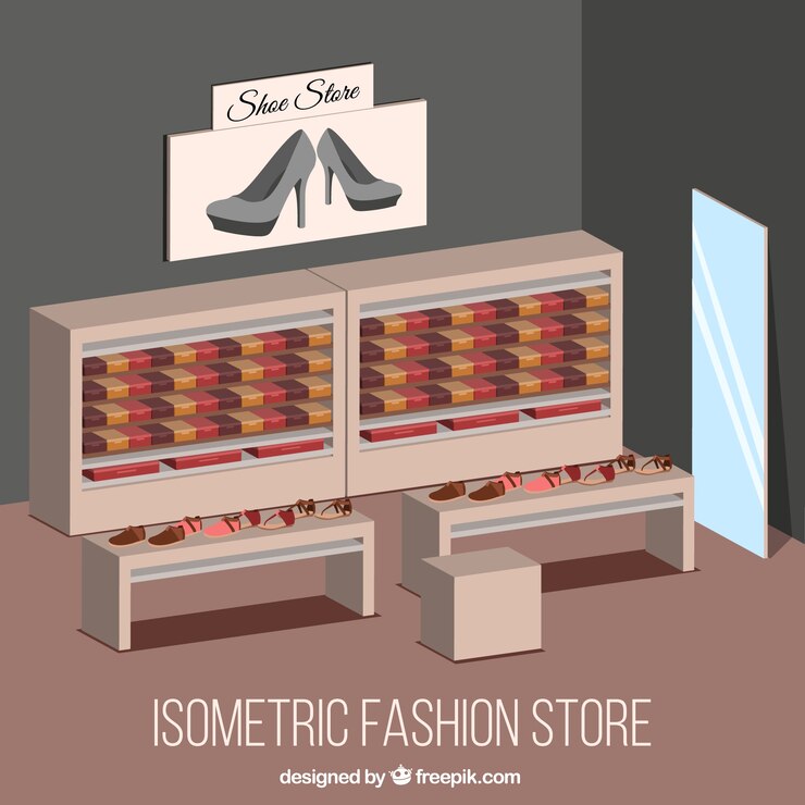 Free Vector interior shoe shop in isometric style 